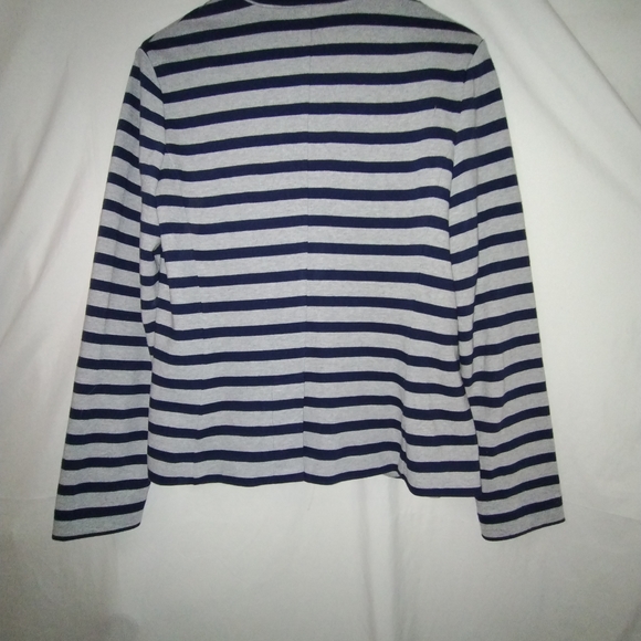 Gap Women's Classic Striped Cotton Blazer Navy Grey Academia Nautical Preppy - Picture 6 of 8